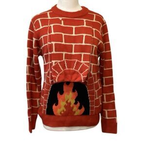 NWT 3D Chimney Fire Place Ugly Christmas Sweater Small